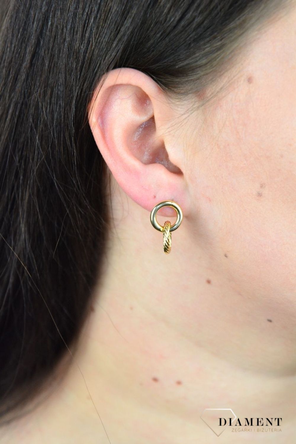 Złote kolczyki dwa kółka 'grawerowane i gładkie' DIA-KLC-BT 65--585.jpg